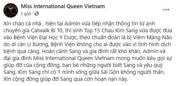 Người mẫu Châu Kim Sang bị viêm màng não, ung thư di căn