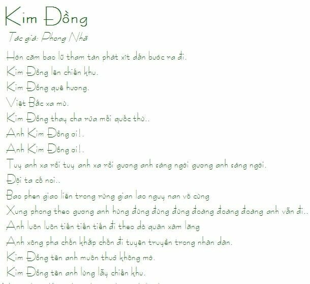 Bài thơ về anh Kim Đồng