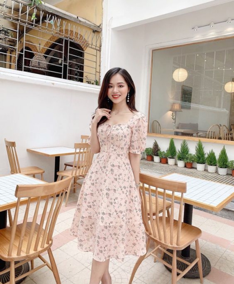 Những mẫu váy xòe họa tiết hoa kiểu dáng Hàn Quốc