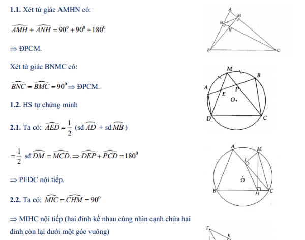 Các dạng bài toán về tính chất tứ giác nội tiếp