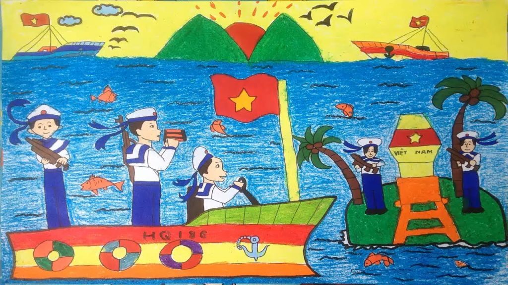 Bộ tranh vẽ chú bộ đội hải quân bảo vệ biển đảo, quê hương